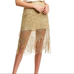 Ramy Brook Linnea Fringe Metallic Lace Skirt NWT